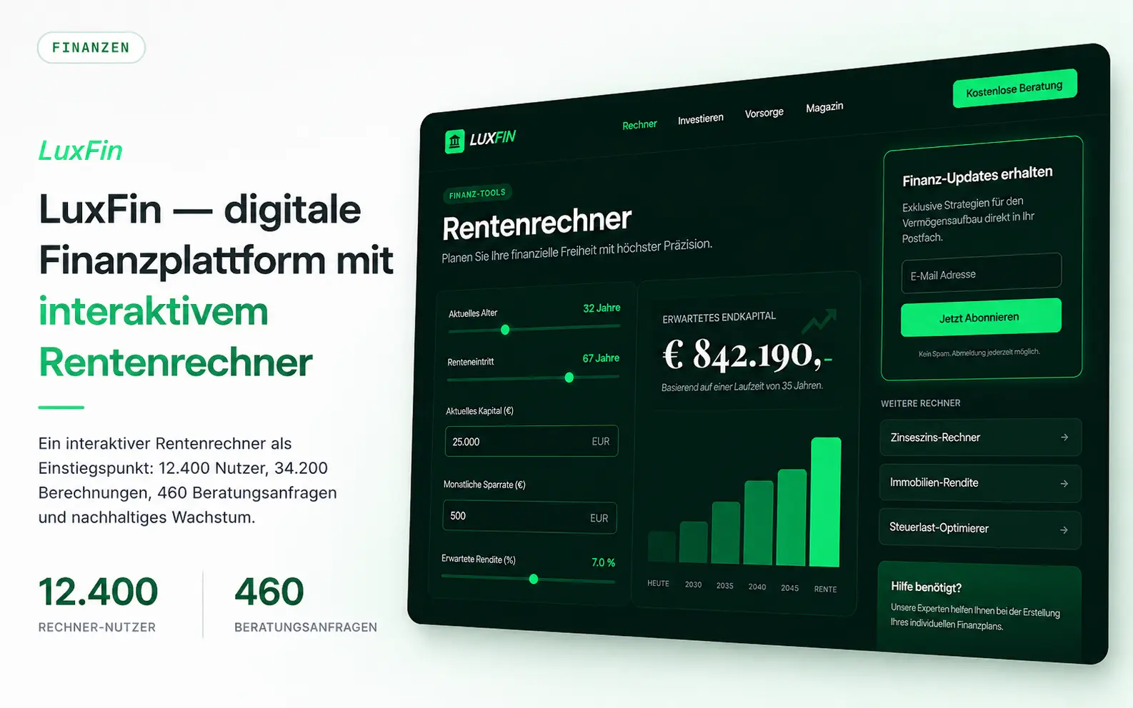 LuxFin — LuxFin — digitale Finanzplattform mit interaktivem Rentenrechner