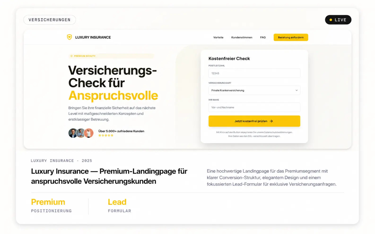 Luxury Insurance — Luxury Insurance — Premium-Landingpage für anspruchsvolle Versicherungskunden
